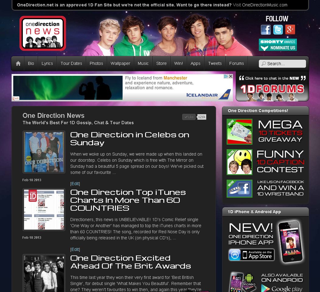 The One Direction website from 2010