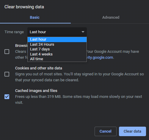 Clear browsing date in Google Chrome