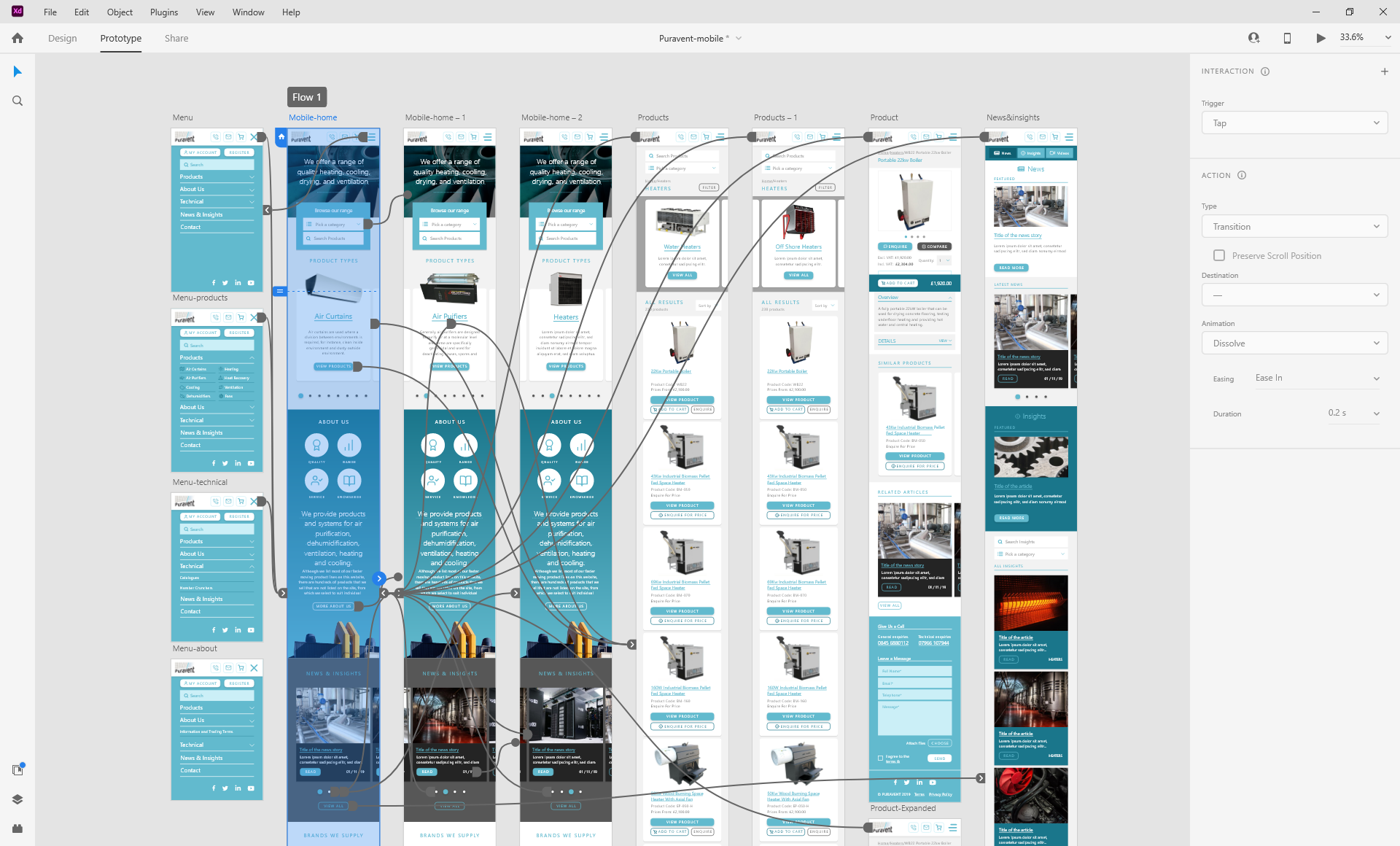 Adobe XD mobile website prototype