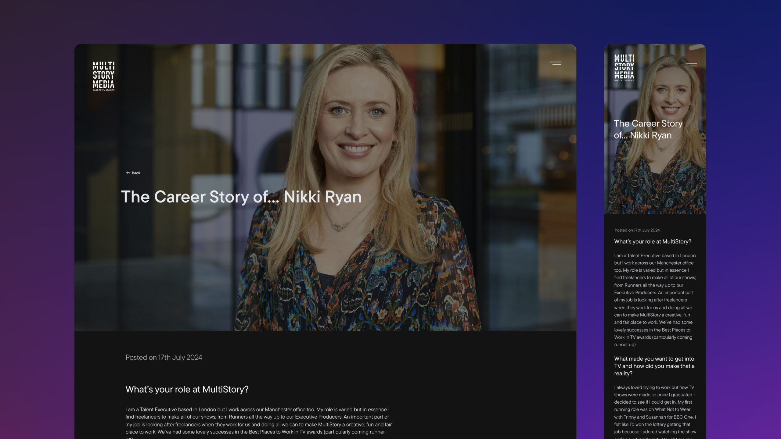 Multistory TV - Part of ITV Studios | Website UX Design | 2